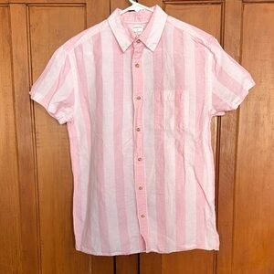 J. Crew Crewcuts cotton/linen Pink & White Striped Shirt 16 EUC